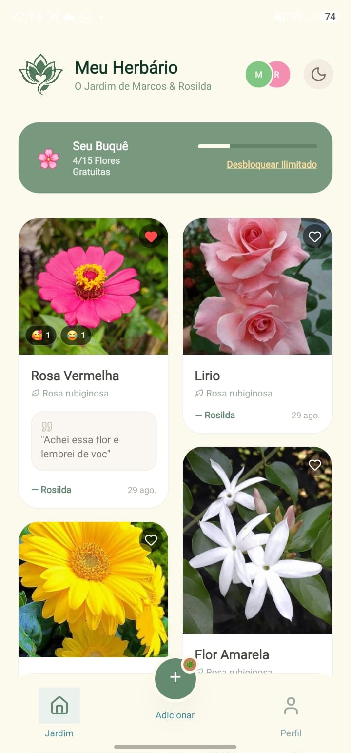 Herbário compartilhado do casal no Florify