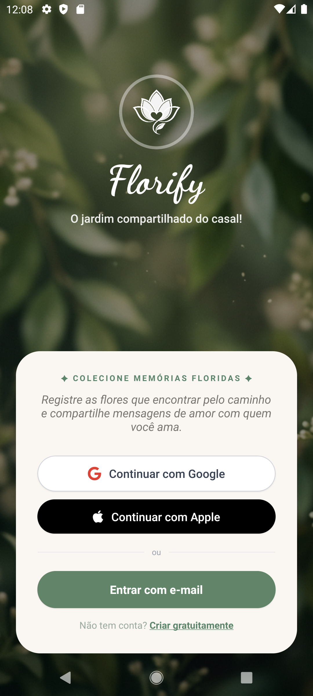Tela de entrada do Florify