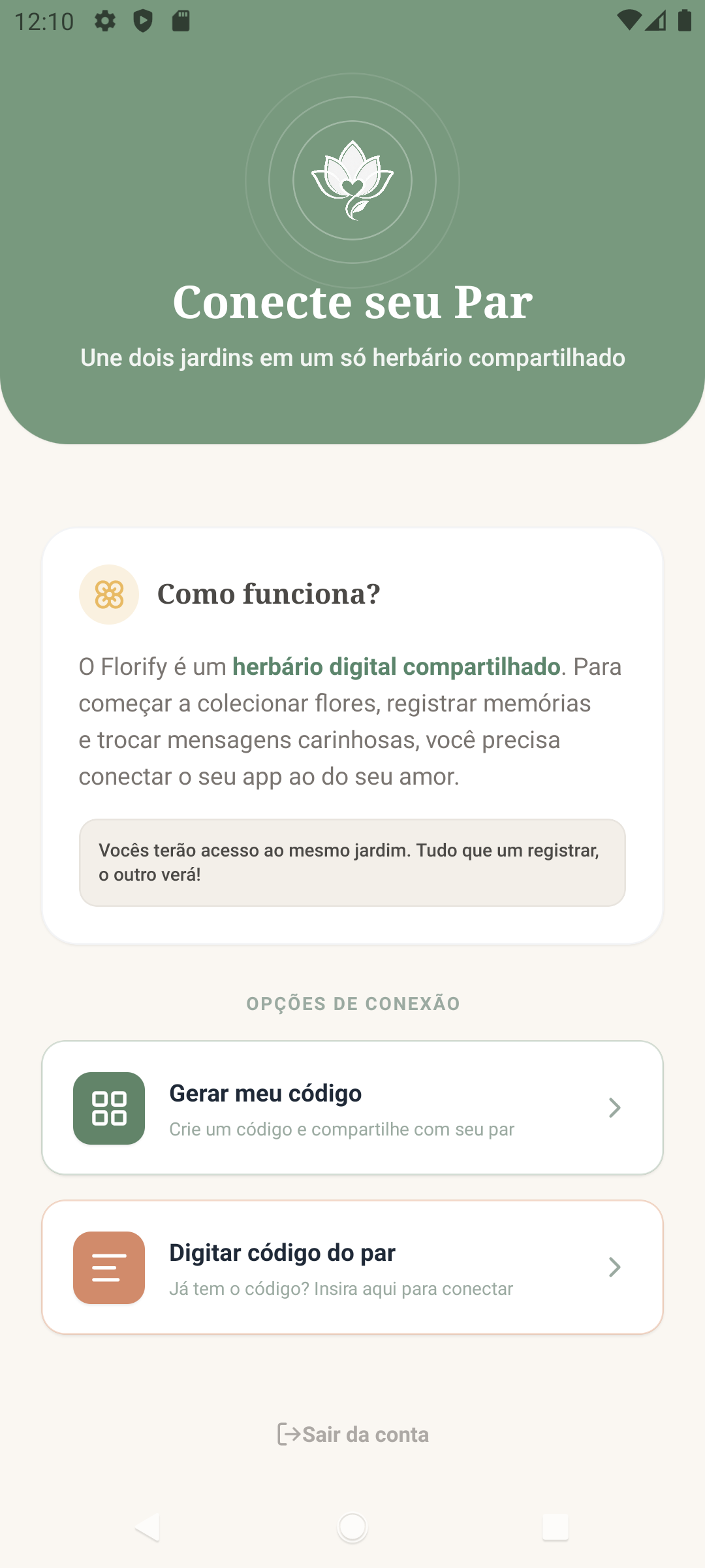 Tela de conexão do casal